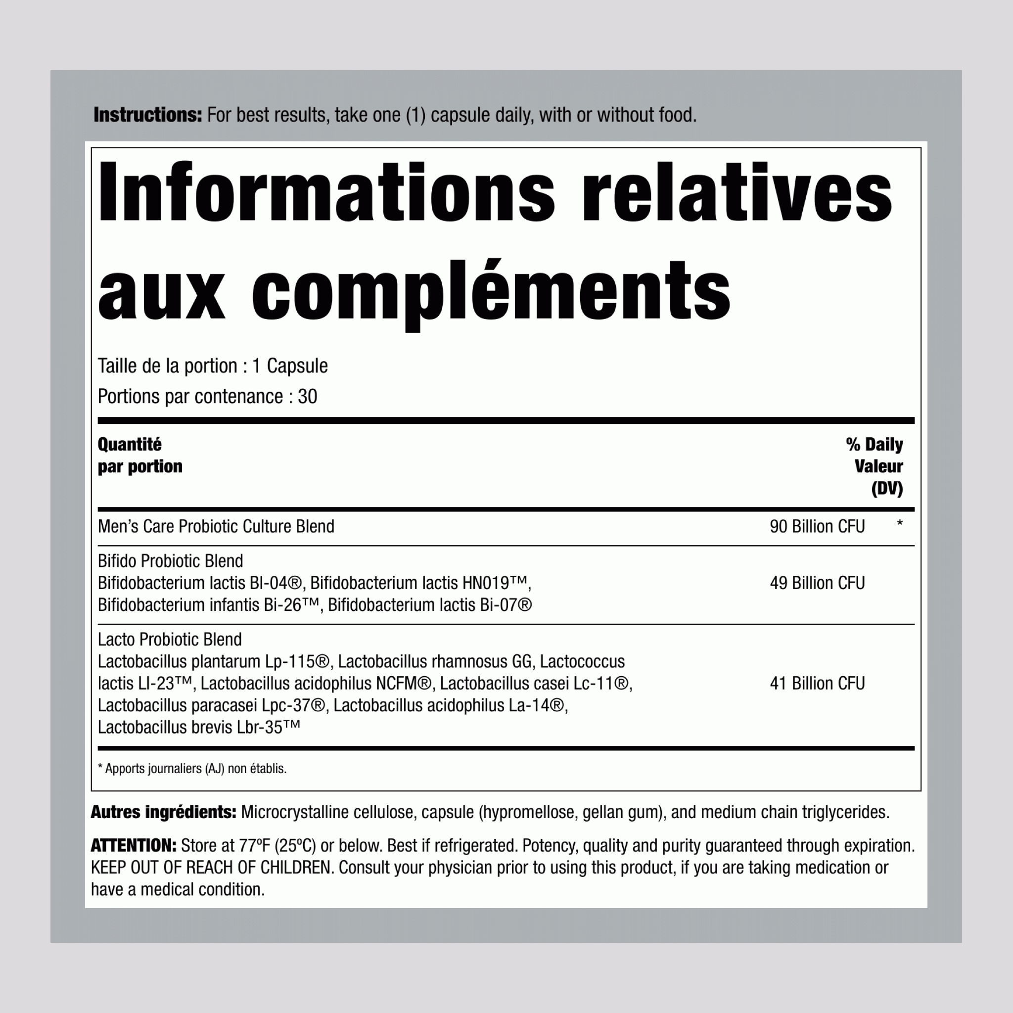 Flore Ultime Complète pour Hommes Probiotique 90 Milliards, 30 Gélules Végétaliennes à Libération Retardée