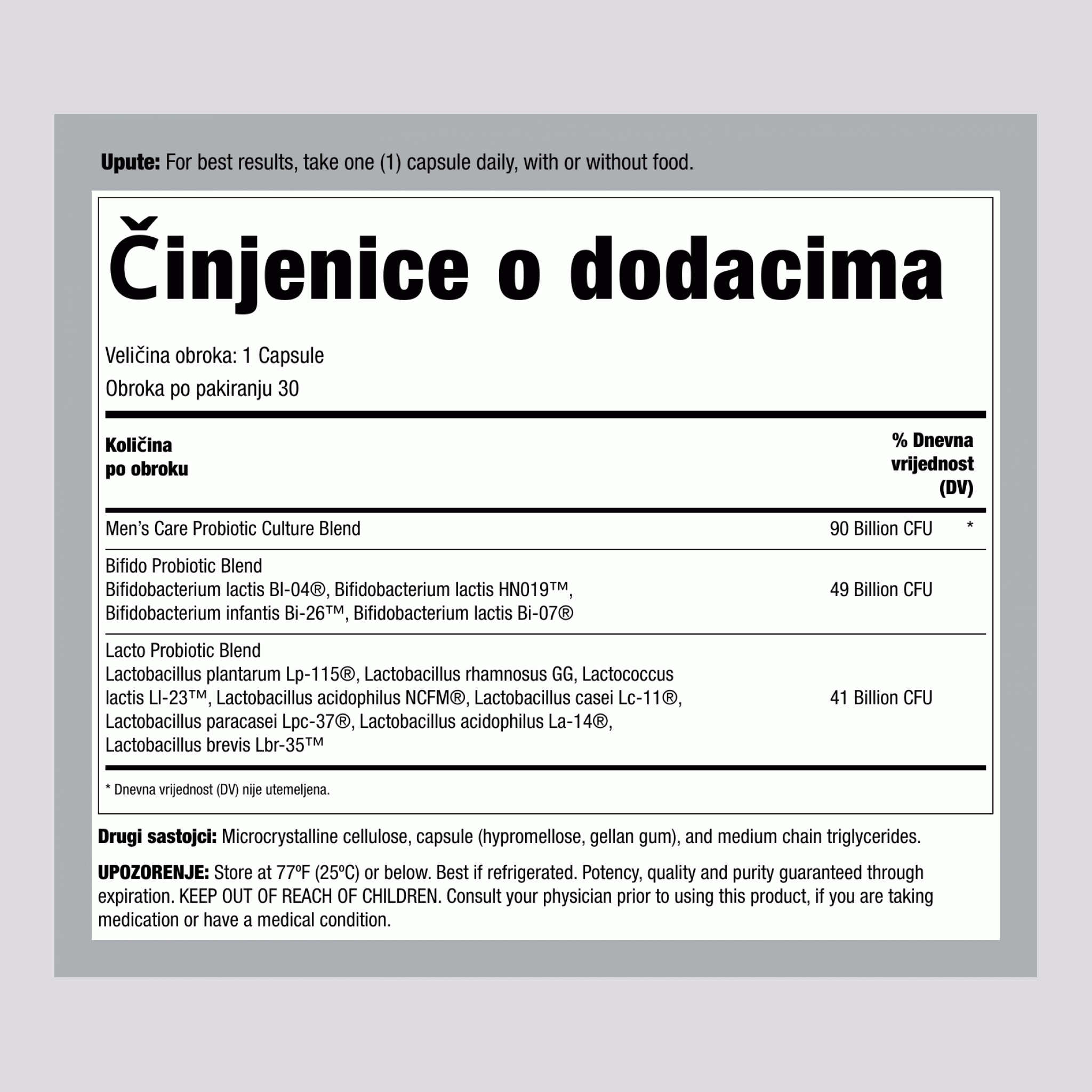 Ultimate Flora Muški Kompleks Probiotika 90 Milijardi, 30 Kapsula s Odgođenim Oslobađanjem, Veganske
