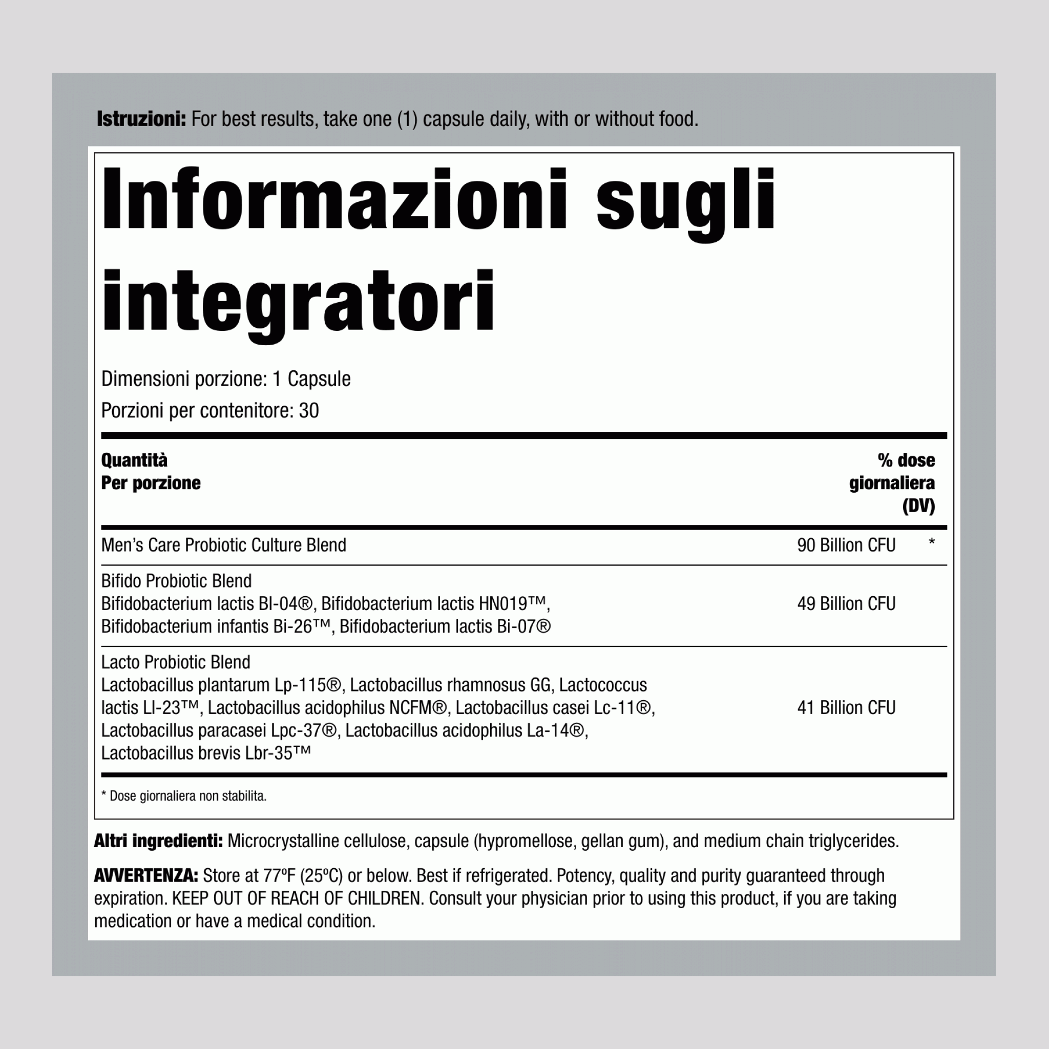 Probiotico Completo per Uomo Ultimate Flora 90 Miliardi, 30 Capsule Vegan a Rilascio Ritardato