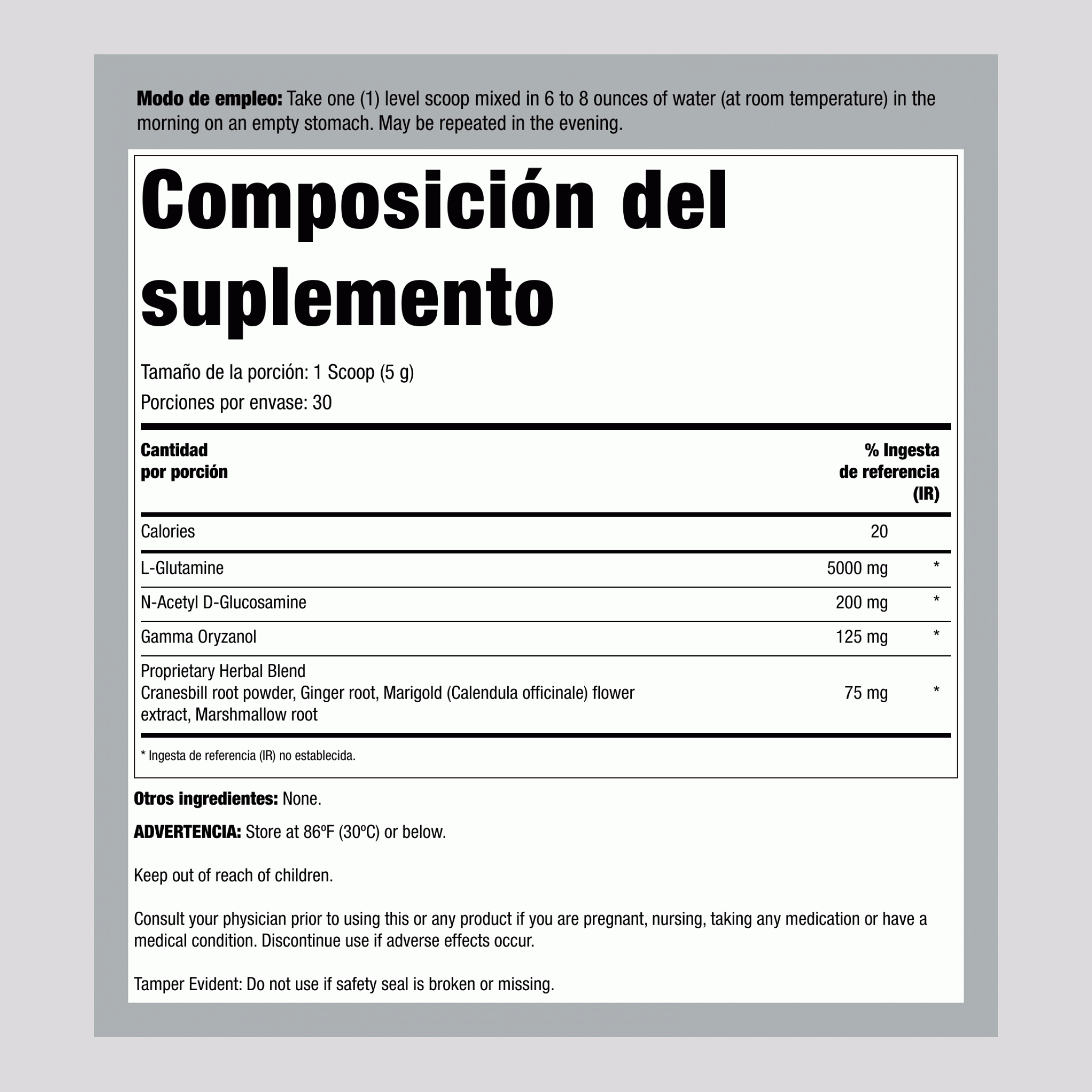 Soporte para el Revestimiento Intestinal IntestiNew, Provisión para 30 Días 6 oz