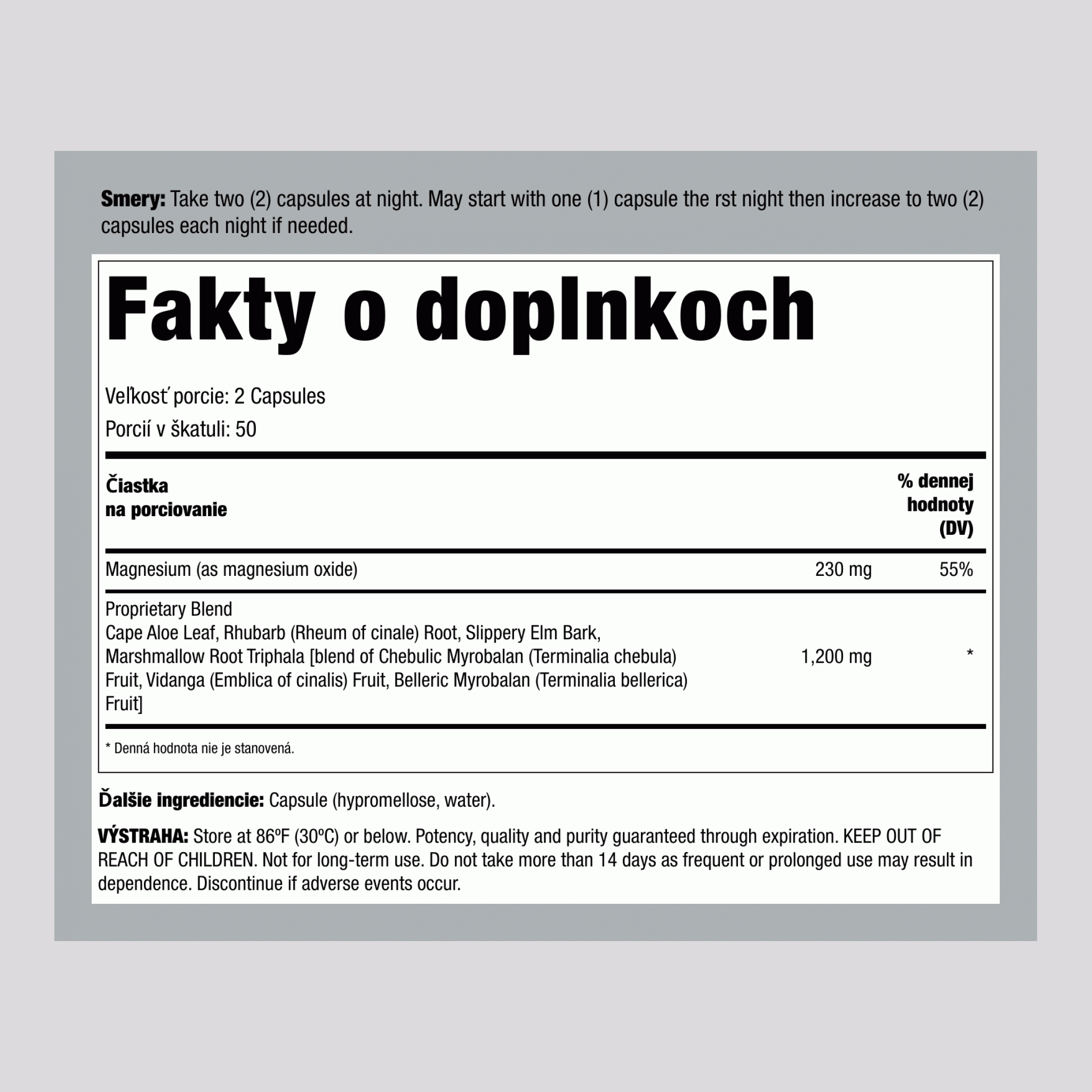 Vzorec čistenia cez noc, 100 vegetariánskych kapsúl