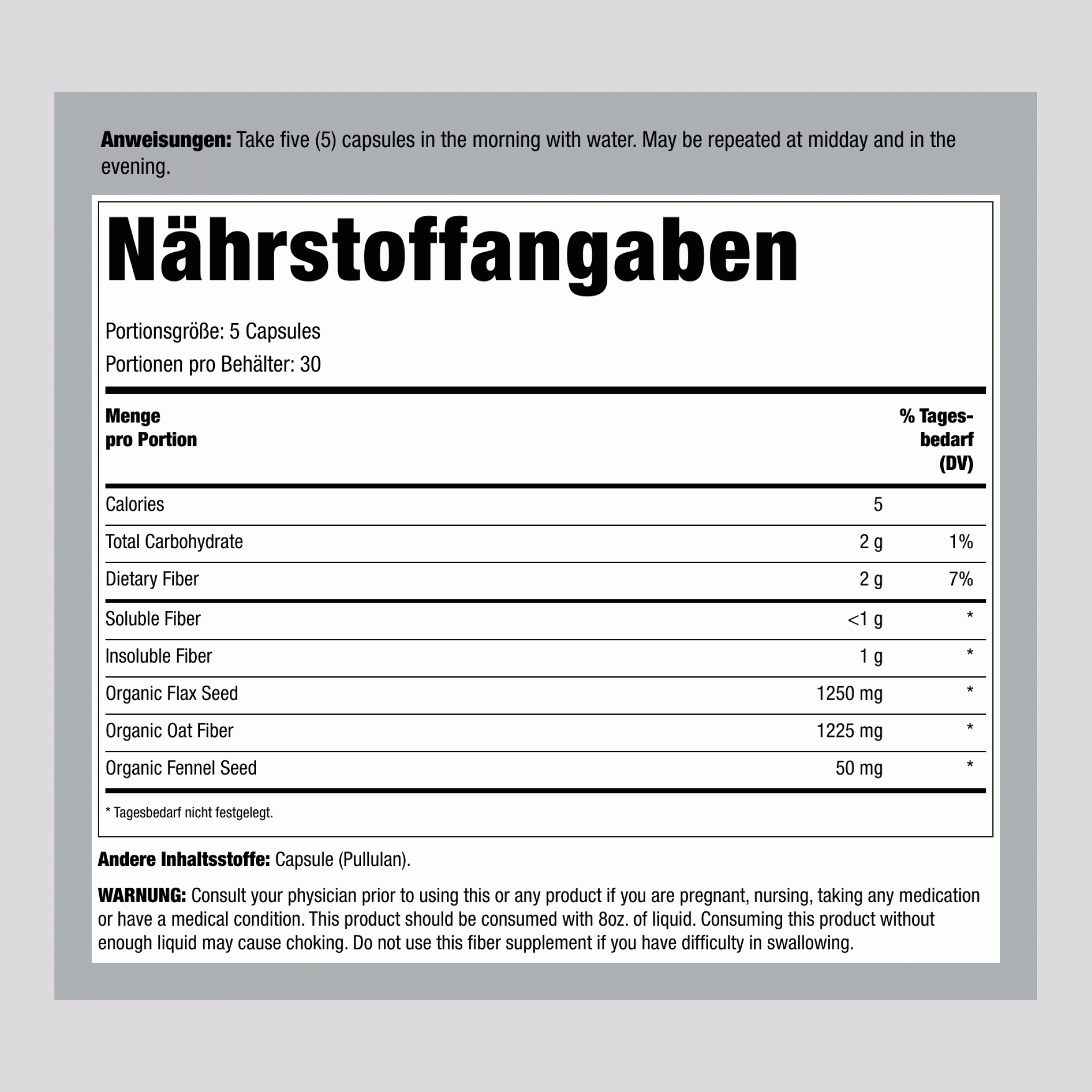 Tägliche Verdauungspräbiotische Ballaststoffe, 150 vegetarische Kapseln