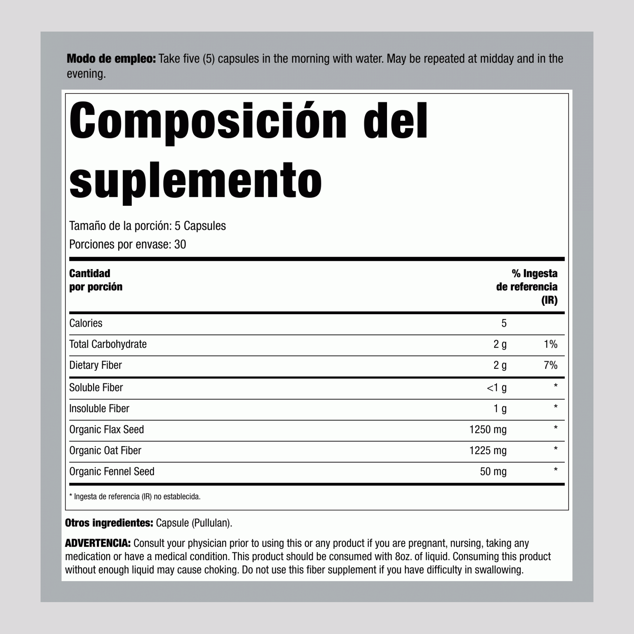 Fibra Prebiótica Digestiva Diaria, 150 Cápsulas Vegetarianas