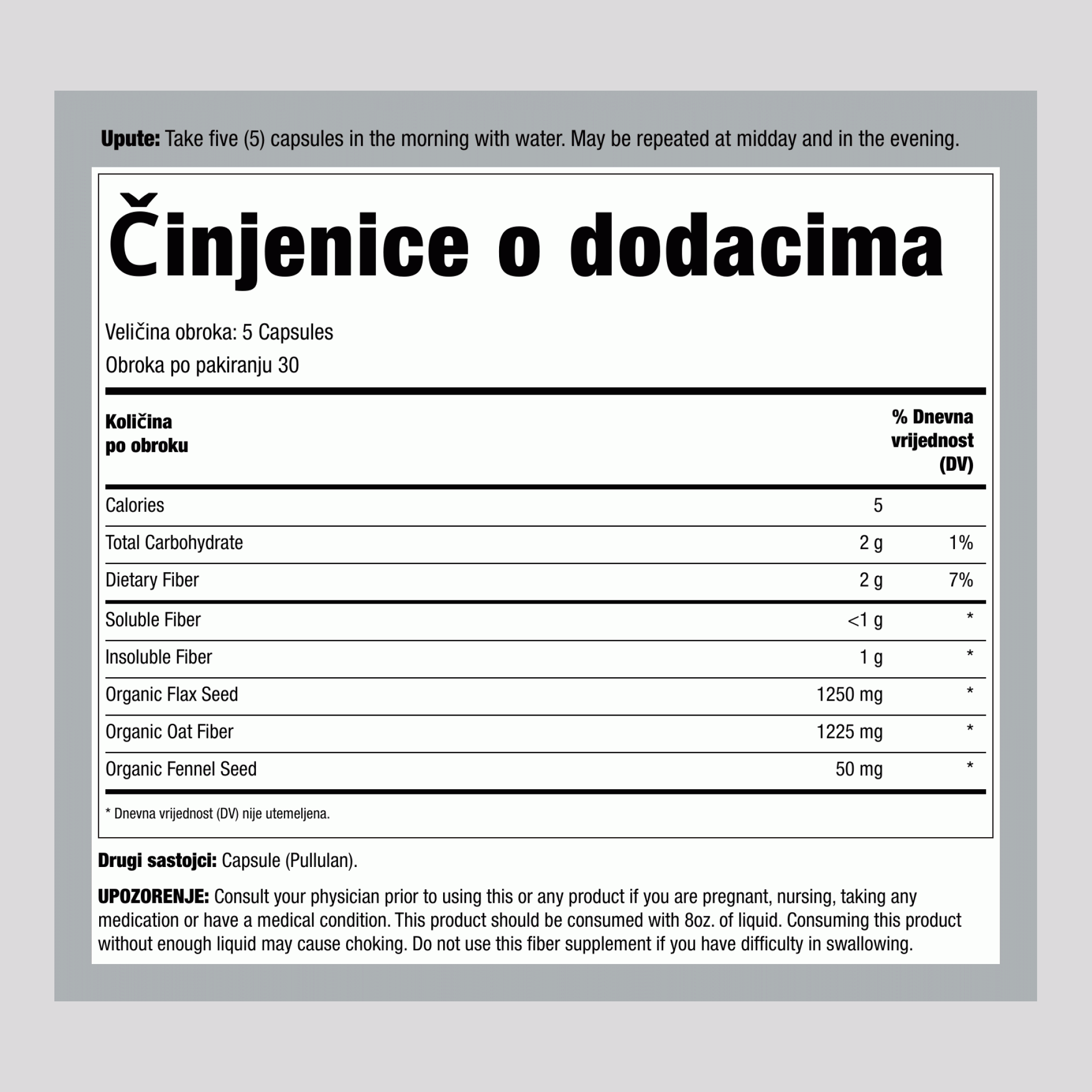 Dnevna probavna prebiotička vlakna, 150 vegetarijanskih kapsula