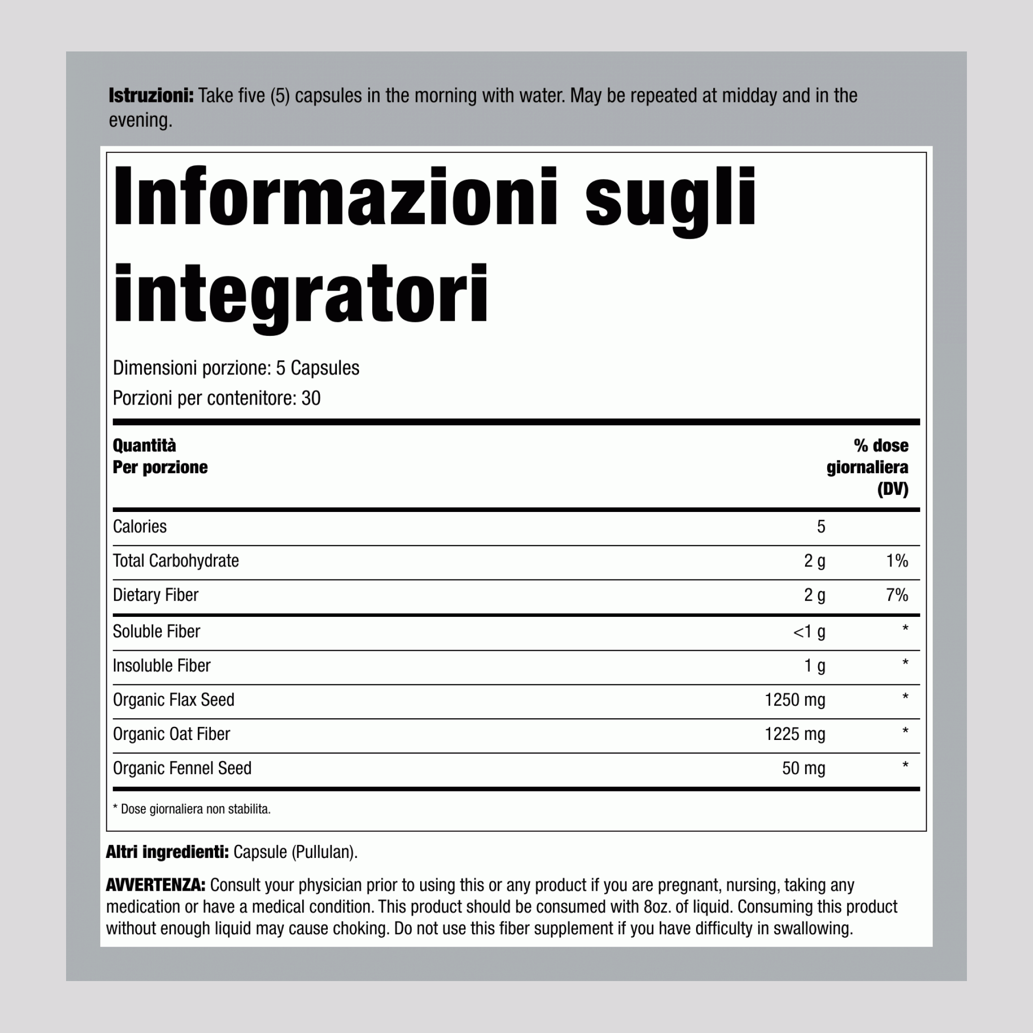 Fibra Prebiotica Digestiva Quotidiana, 150 Capsule Vegetali