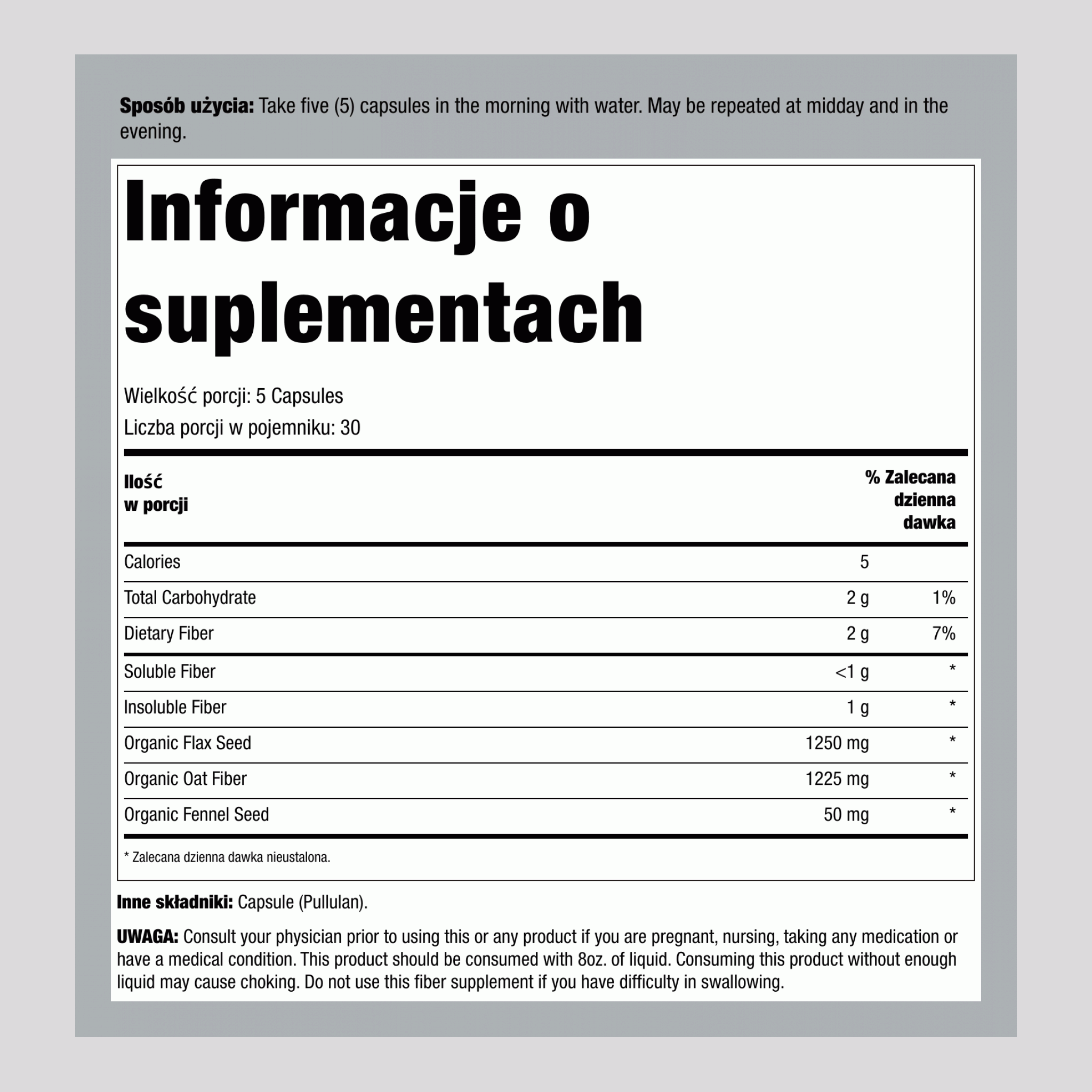 Codzienna Błonnik Prebiotyczny, 150 Kapsułek Wegetariańskich