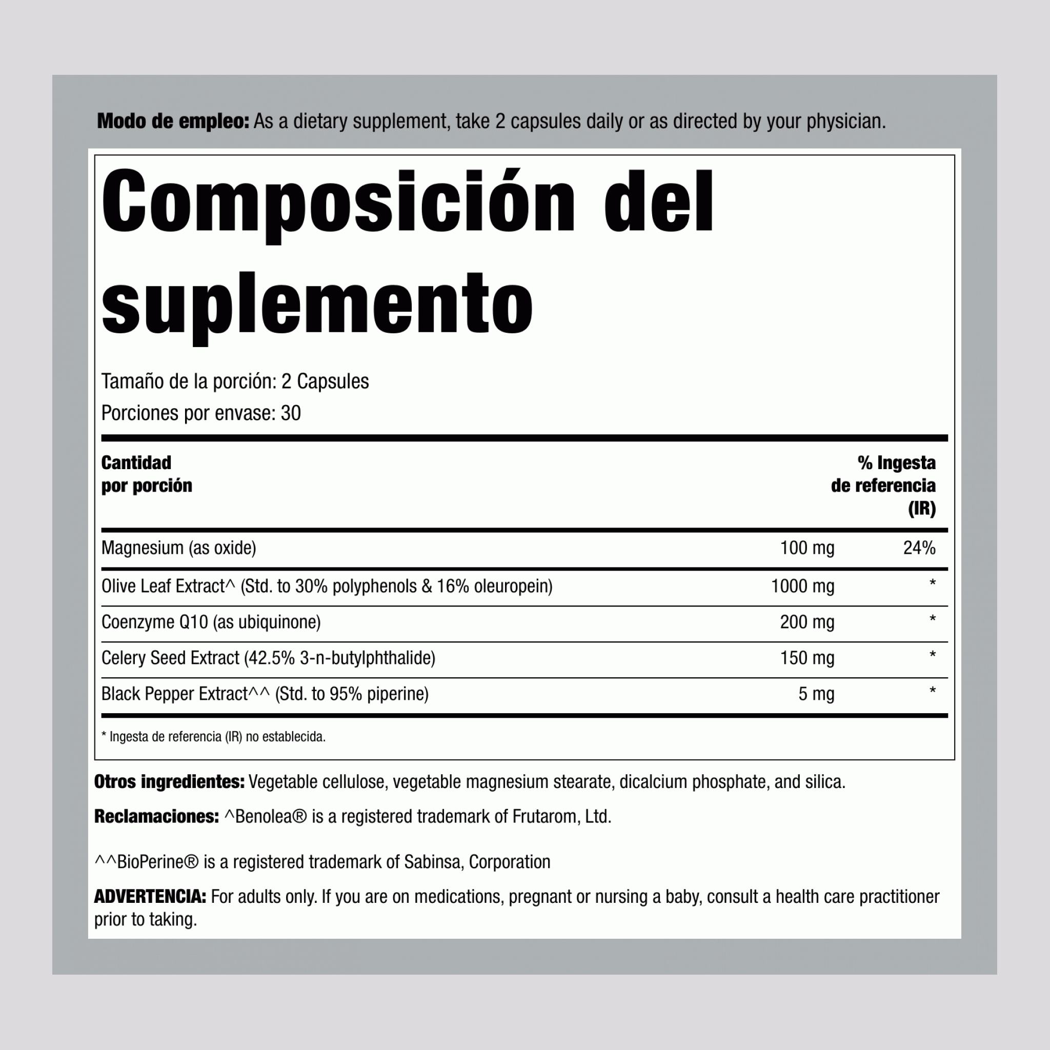 OliPure BP™ ULTRA con CoQ10, 60 Cápsulas Vegetarianas