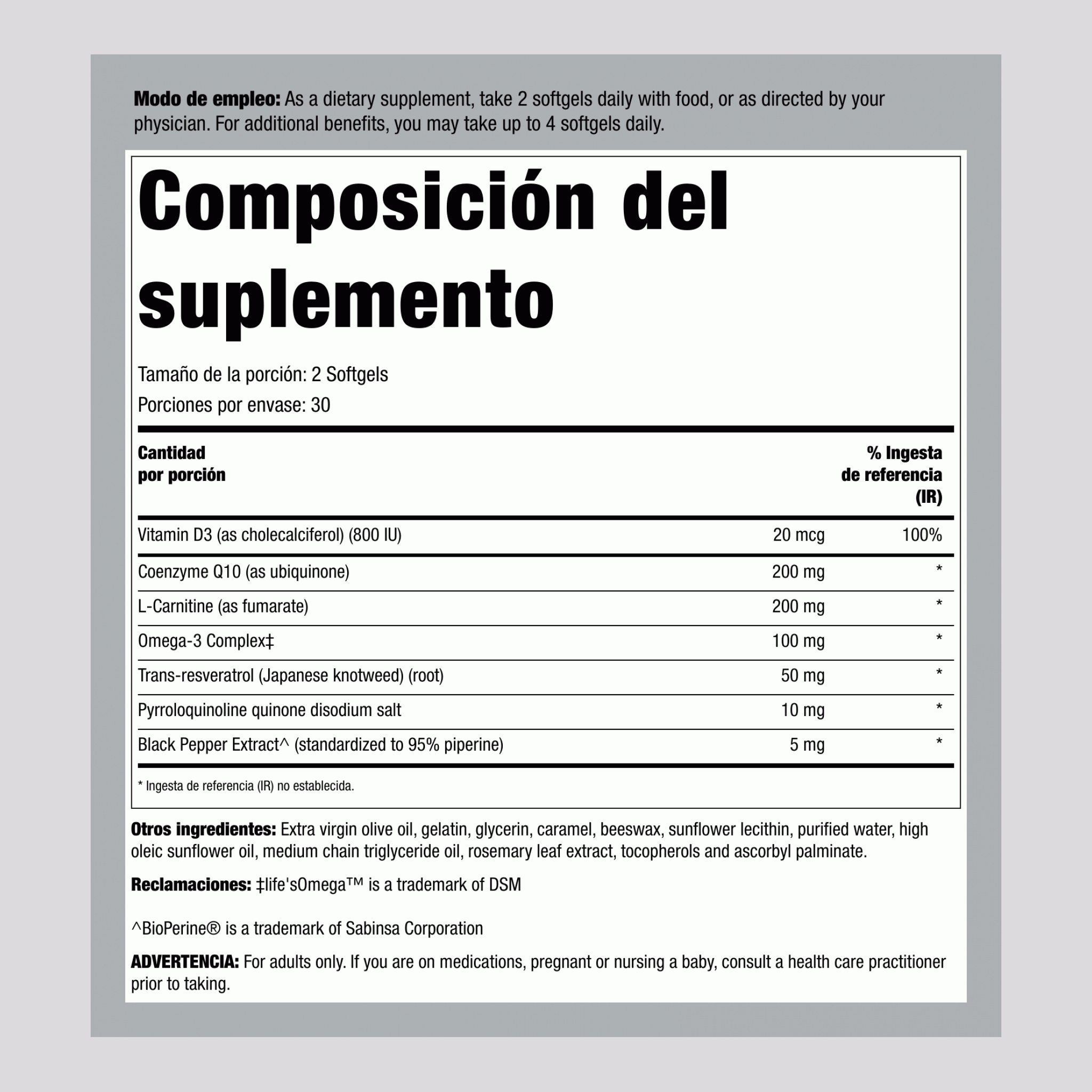 MAX-Q10™ ULTRA PQQ Complejo CoQ10, 60 Cápsulas Blandas