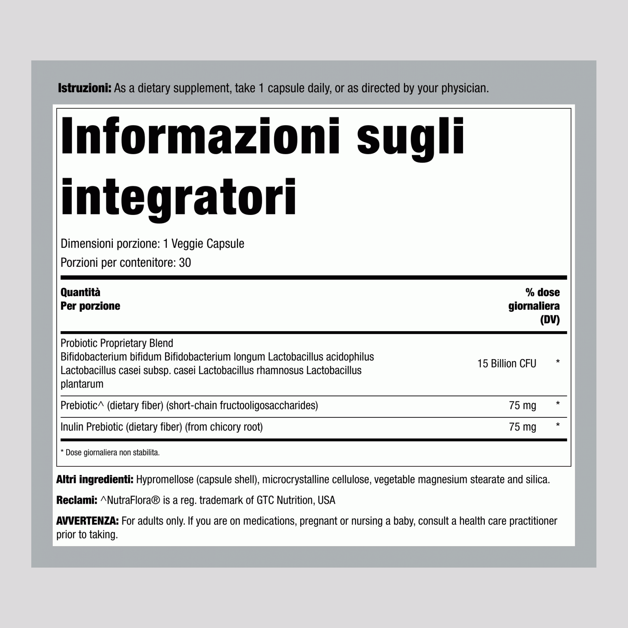 PurBiotic® 15 Miliardi di CFU, 30 Capsule Vegetali