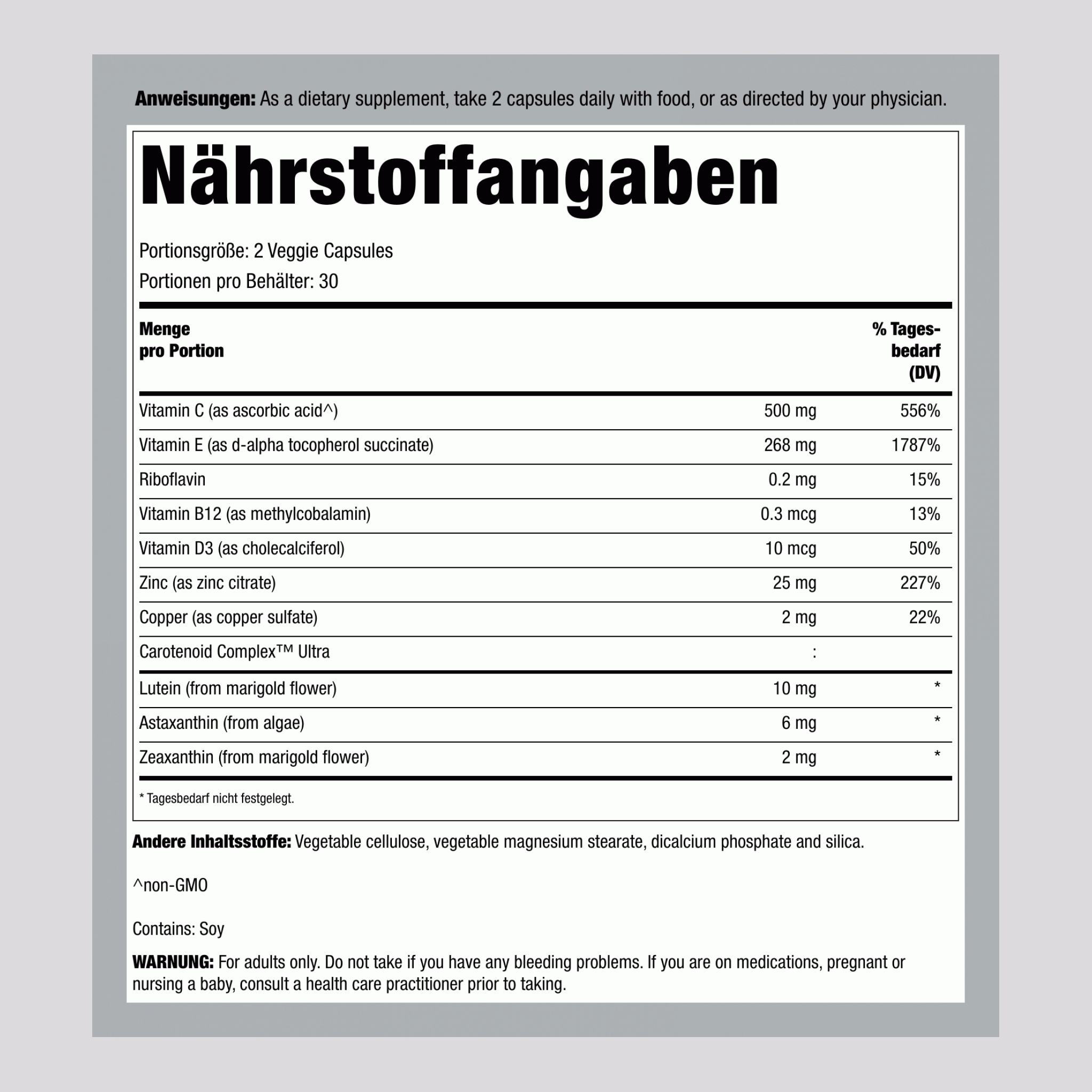 Vision360® ULTRA AREDS2 Formel, 60 vegetarische Kapseln