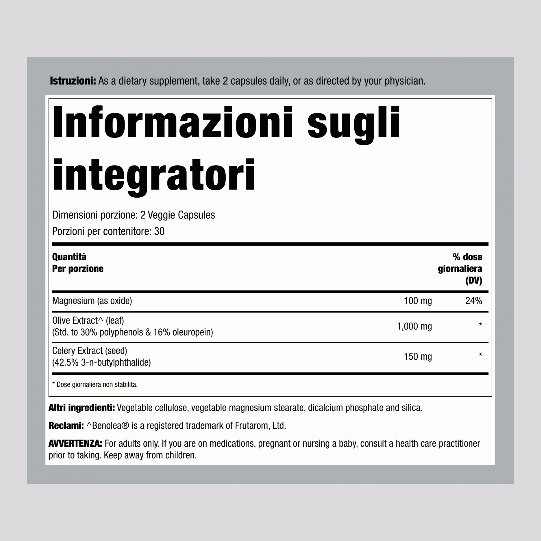 OliPure BP™ Supporto per la Pressione Sanguigna, 60 Capsule Vegetali