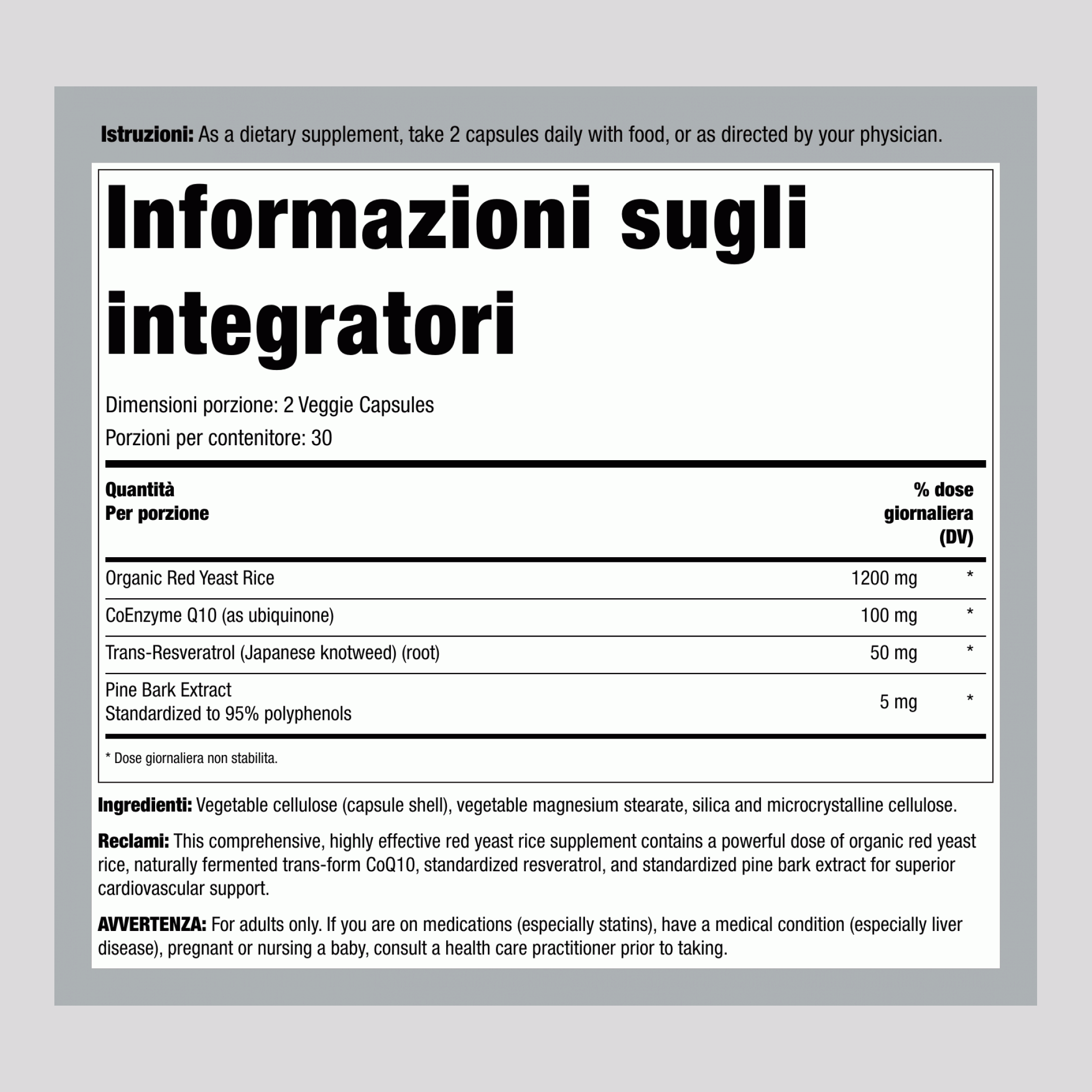 RED-Q10® Riso Rosso Fermentato Biologico, 60 Capsule Vegetali