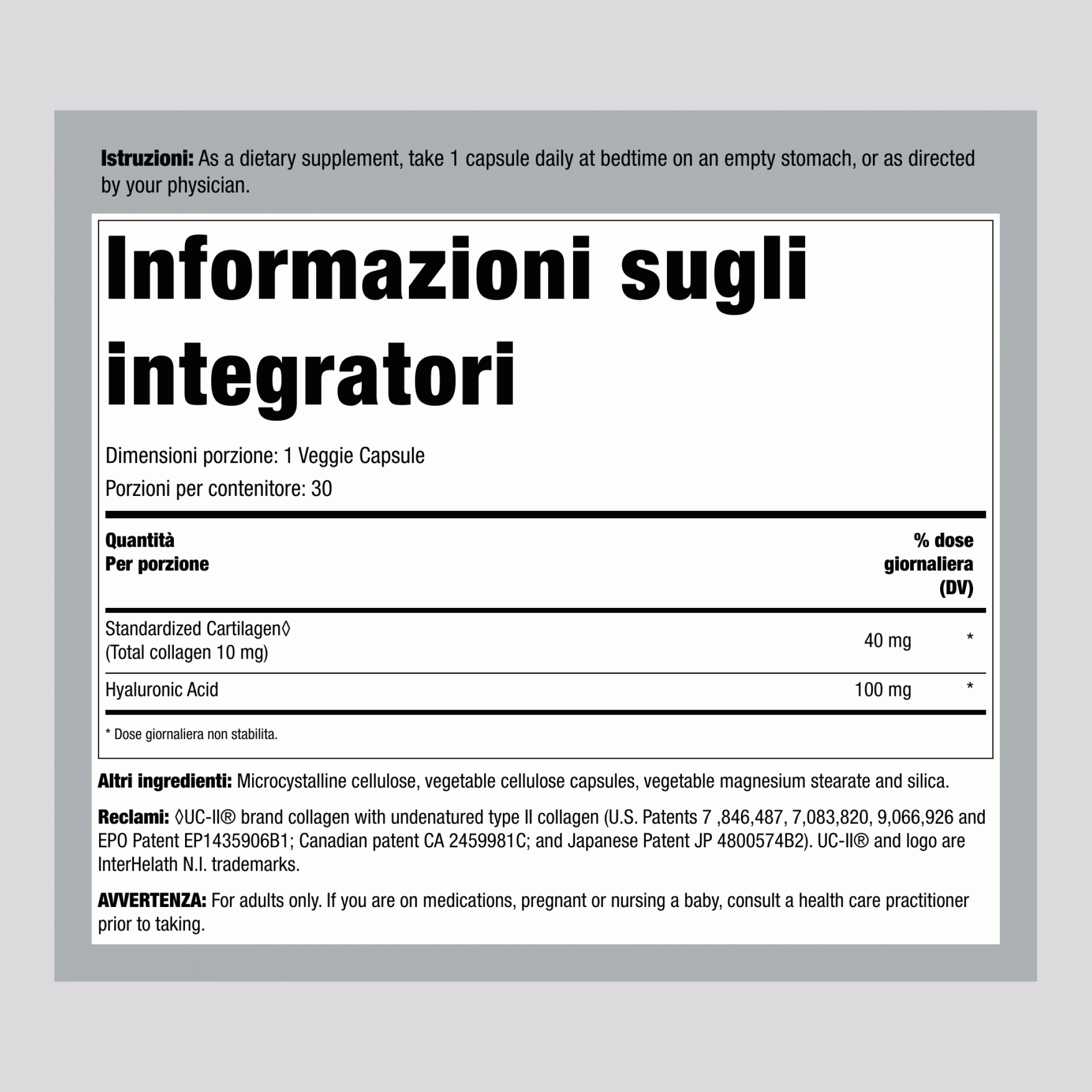 Collagene360™ Articolazioni con UC-II® + Acido Ialuronico, 30 Capsule Vegetali