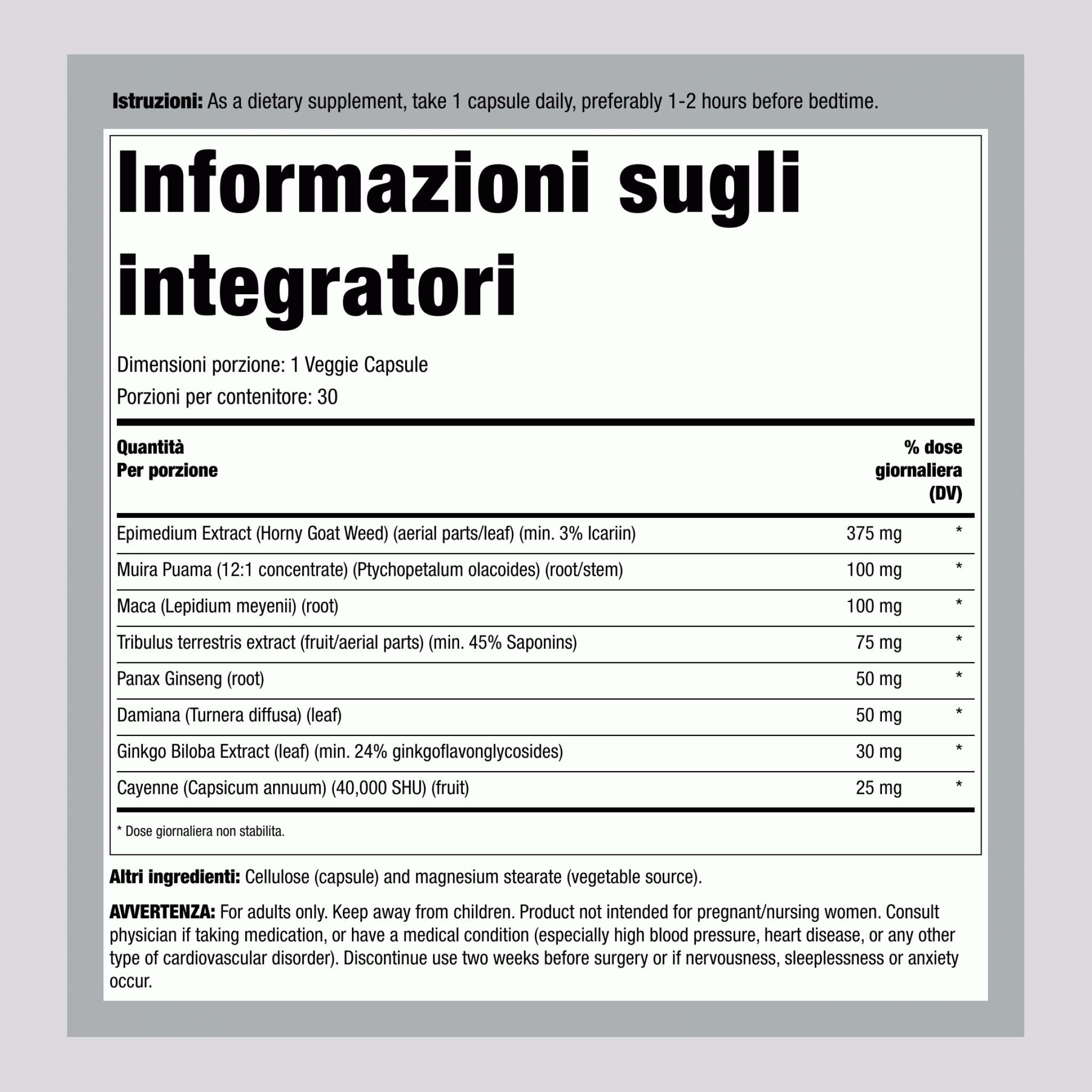 Dynamic Man® Formula per la Virilità, 30 Capsule Vegetariane