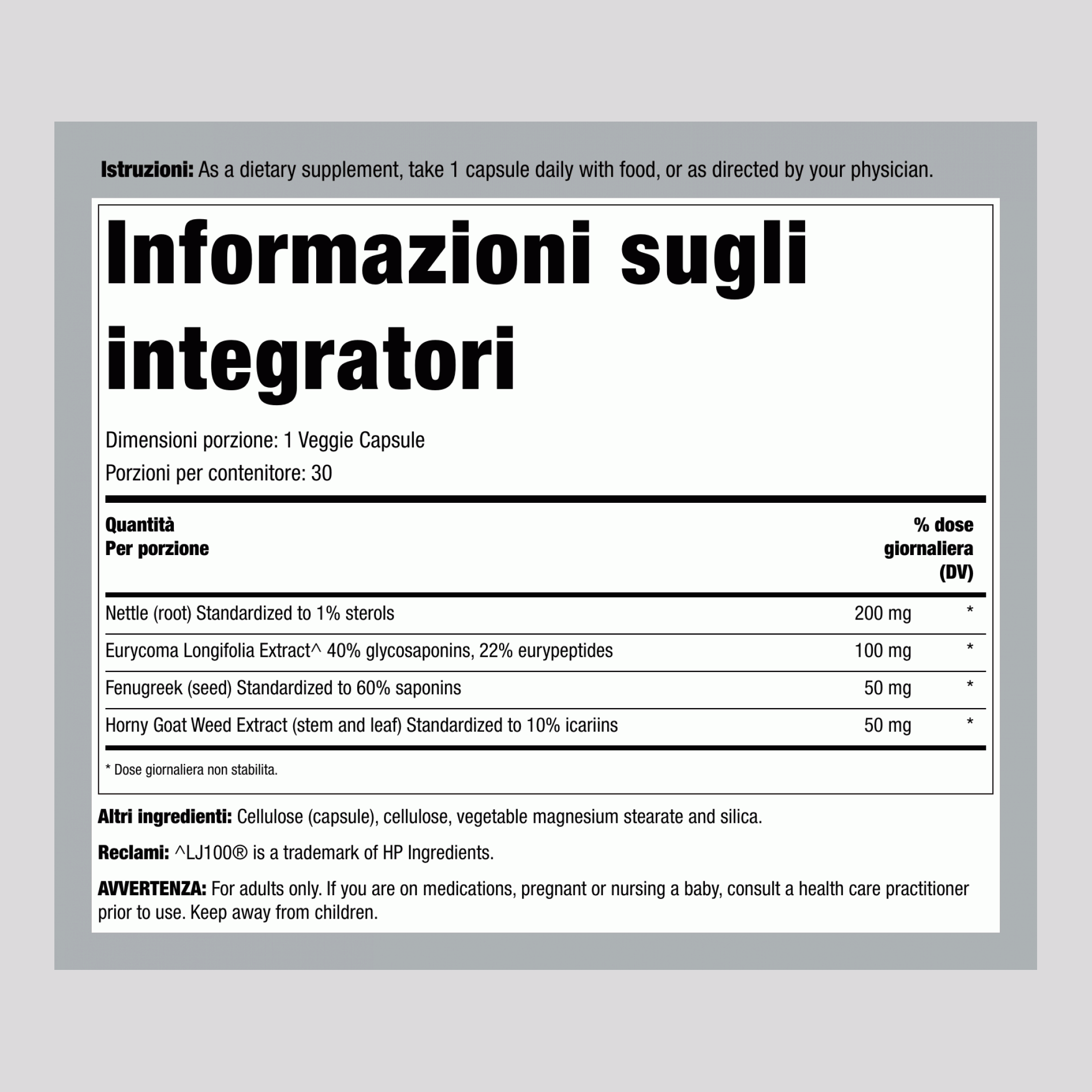 T-Juvenate® Sostegno del Testosterone, 30 Capsule Vegetali